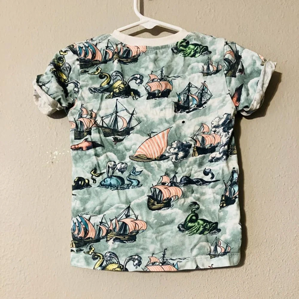 Paper Wings Pirate Ship Sea Monster Shirt Organic 18m Light Wings